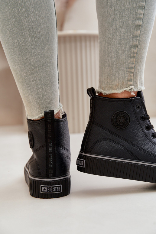 Feminino aquecimento sapatos casuais de couro ecológico Big Star OO274790 cor preta Feminino aquecimento sapatos casuais de couro ecológico Big Star OO274790 cor preta