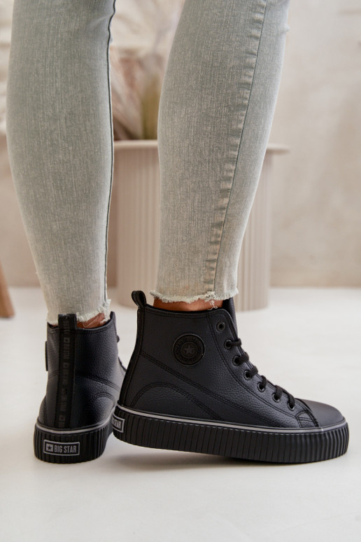 Feminino aquecimento sapatos casuais de couro ecológico Big Star OO274790 cor preta Feminino aquecimento sapatos casuais de couro ecológico Big Star OO274790 cor preta