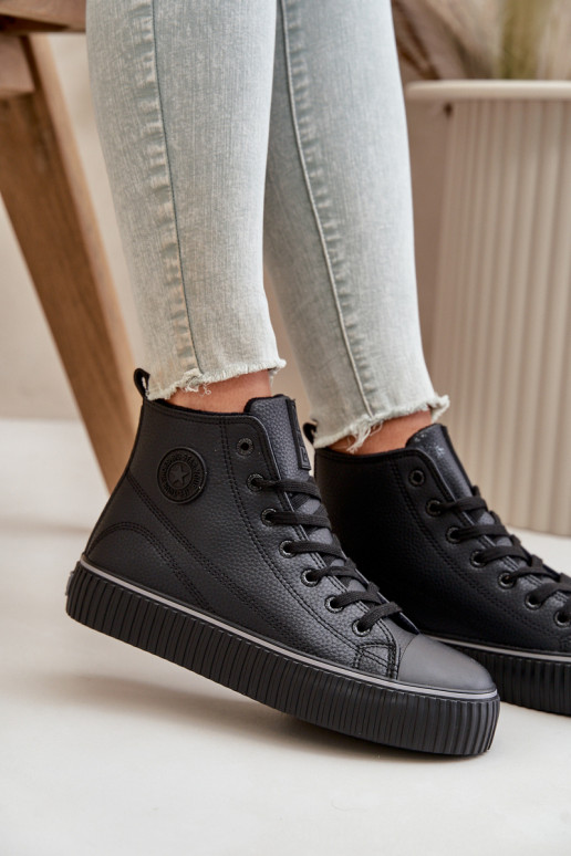 Feminino aquecimento sapatos casuais de couro ecológico Big Star OO274790 cor preta Feminino aquecimento sapatos casuais de couro ecológico Big Star OO274790 cor preta