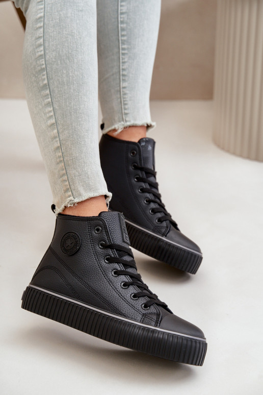 Feminino aquecimento sapatos casuais de couro ecológico Big Star OO274790 cor preta Feminino aquecimento sapatos casuais de couro ecológico Big Star OO274790 cor preta