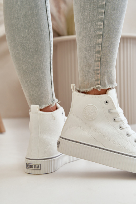 Feminino aquecimento sapatos casuais de couro ecológico Big Star OO274788 cor branca Feminino aquecimento sapatos casuais de couro ecológico Big Star OO274788 cor branca