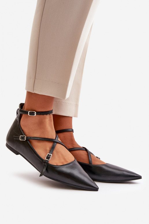 Bailarinas Feminino Z Noskami com nariz pontudo I Przeplatającymi Się Paskami cor preta Violra Bailarinas Feminino Z Noskami com nariz pontudo I Przeplatającymi Się Paskami cor preta Violra