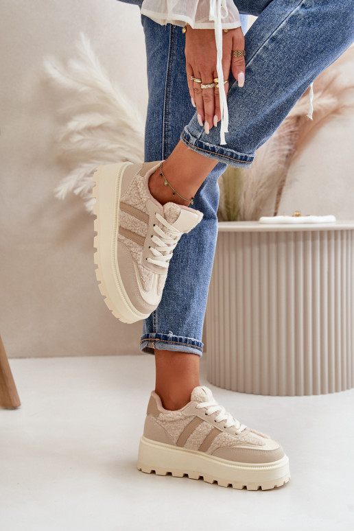aquecimento À modalo de tênis Feminino com uma plataforma com aquecimento bege Daivlene aquecimento À modalo de tênis Feminino com uma plataforma com aquecimento bege Daivlene
