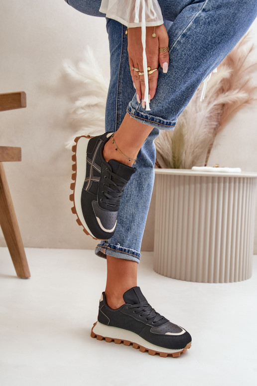 À modalo de tênis tênis Feminino com atacadores com uma plataforma cor preta Mialunae À modalo de tênis tênis Feminino com atacadores com uma plataforma cor preta Mialunae