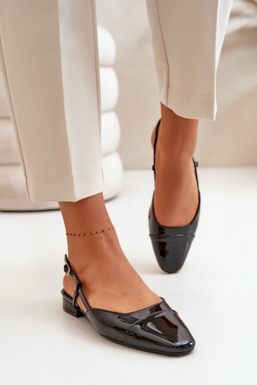 Bailarinas lacadas De salto baixo com salto aberto cor preta Kairael