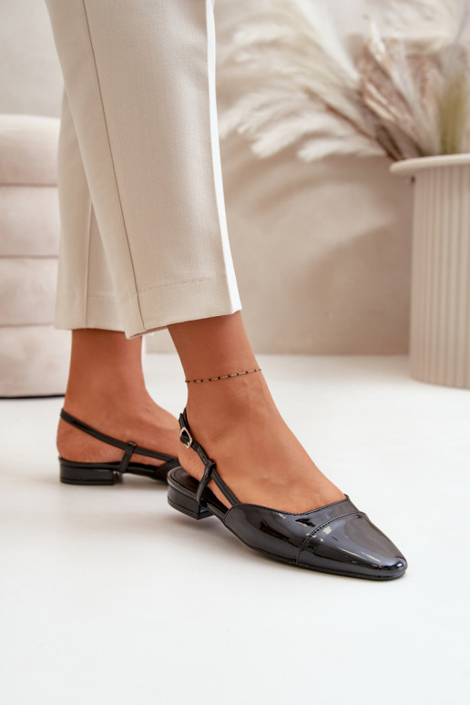 Bailarinas lacadas De salto baixo com salto aberto cor preta Kairael