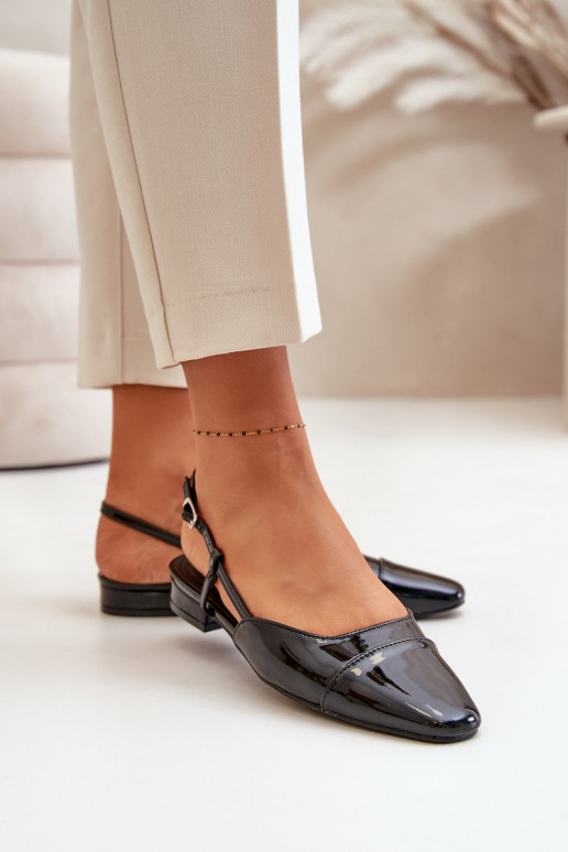 Bailarinas lacadas De salto baixo com salto aberto cor preta Kairael