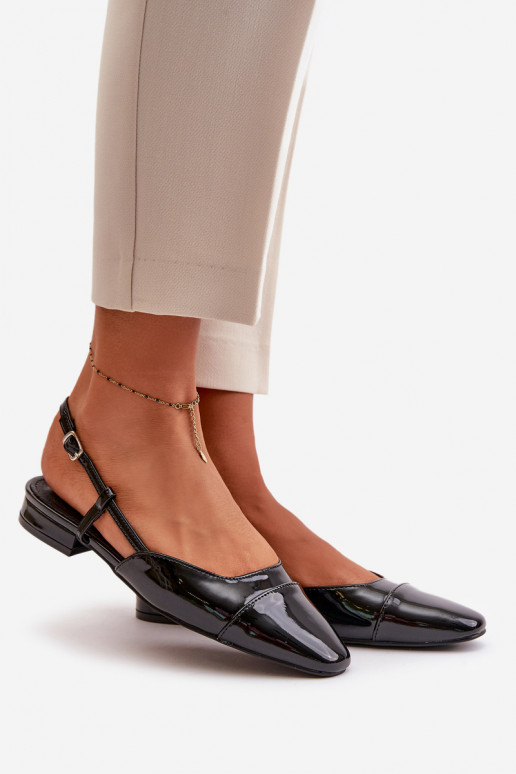 Bailarinas lacadas De salto baixo com salto aberto cor preta Kairael