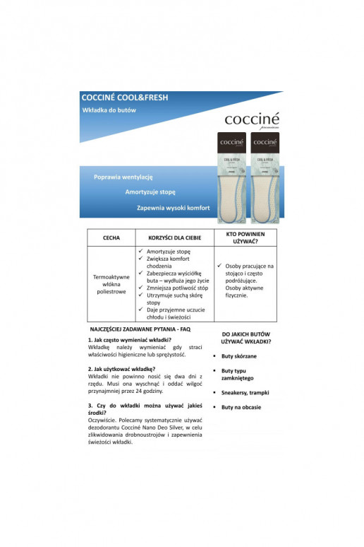 Palmilhas Coccine Cool Fresh Suche Stopy
