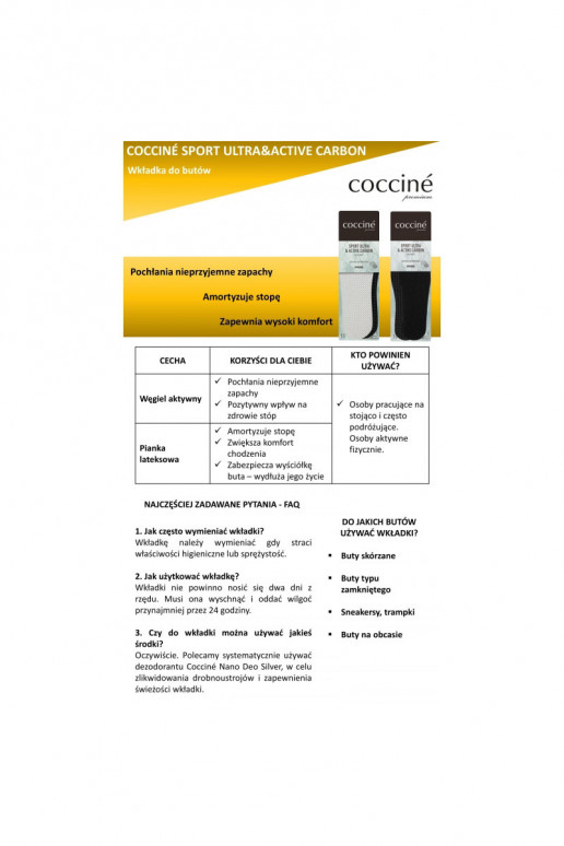 Palmilhas Coccine com carbono ativo Sport Ultra com carbono ativo