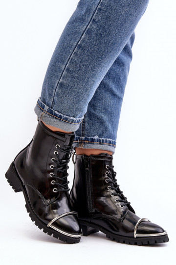 Botas femininas Lu Boo botas pretas com detalhes em aço Jacksy 2