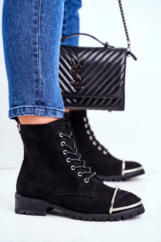 Botas femininas Lu Boo em camurça preta com detalhe em aço Jacksy Botas femininas Lu Boo em camurça preta com detalhe em aço Jacksy