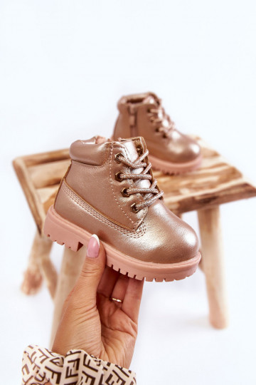 Botas infantis com cadarço na cor ouro rosa Dexter