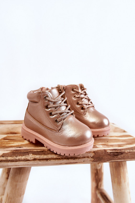Botas infantis com cadarço na cor ouro rosa Dexter