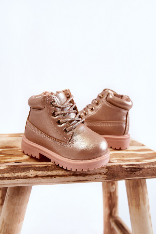 Botas infantis com cadarço na cor ouro rosa Dexter