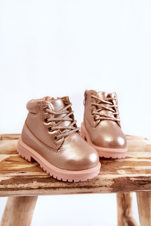 Botas infantis com cadarço na cor ouro rosa Dexter