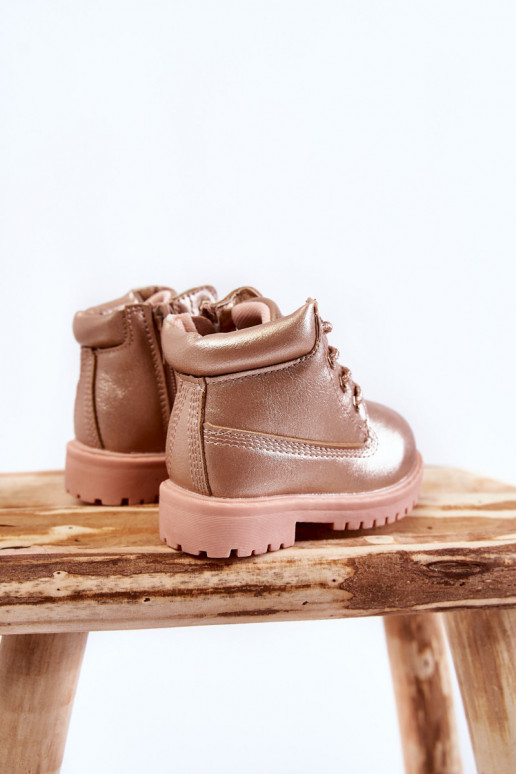 Botas infantis com cadarço na cor ouro rosa Dexter
