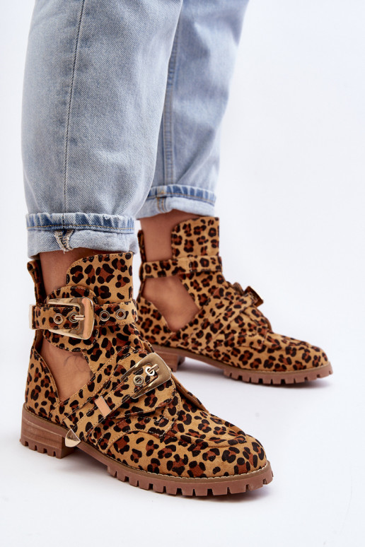 Lu Boo Botas de camurça com estampa de leopardo Rock Girl