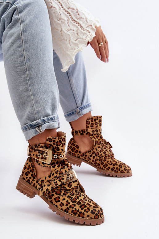 Lu Boo Botas de camurça com estampa de leopardo Rock Girl