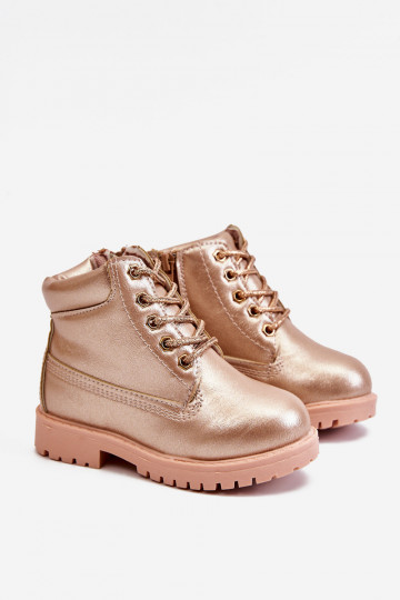 Botas infantis com cordões aquecidas em ouro rosa Dexter