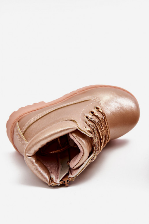 Botas infantis com cordões aquecidas em ouro rosa Dexter Botas infantis com cordões aquecidas em ouro rosa Dexter