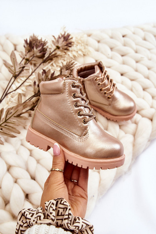 Botas infantis com cordões aquecidas em ouro rosa Dexter Botas infantis com cordões aquecidas em ouro rosa Dexter