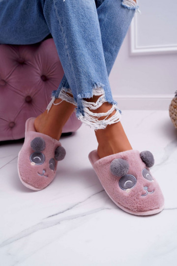 Chinelos com pelo Urso Panda rosa escuro Fimeo