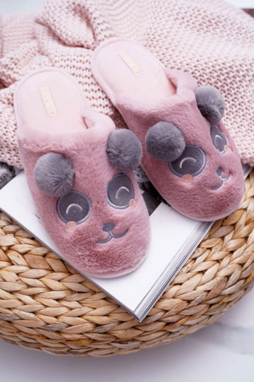 Chinelos com pelo Urso Panda rosa escuro Fimeo
