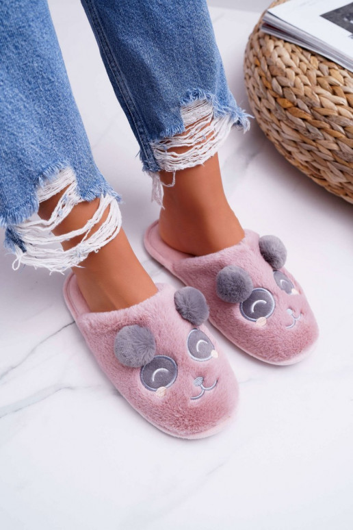 Chinelos com pelo Urso Panda rosa escuro Fimeo
