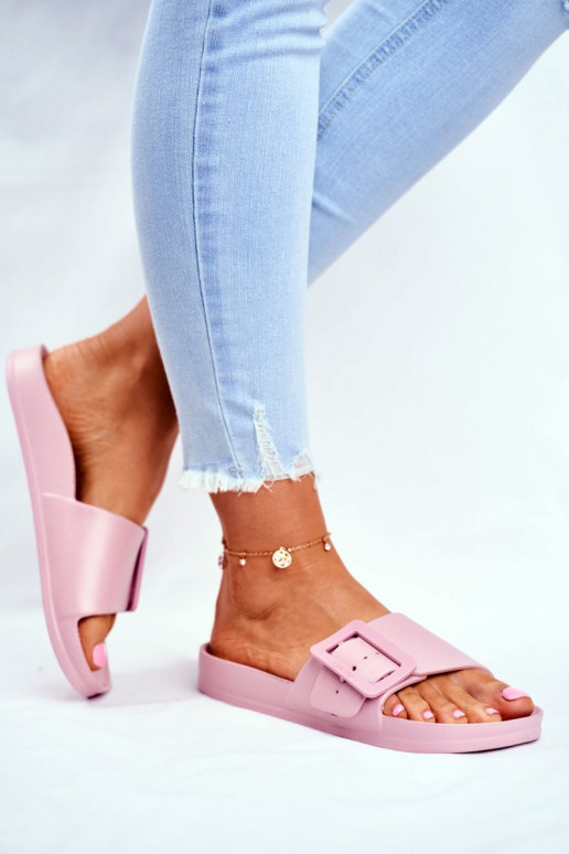 Chinelos femininos Big Star com fivelas cor rosa FF274A387