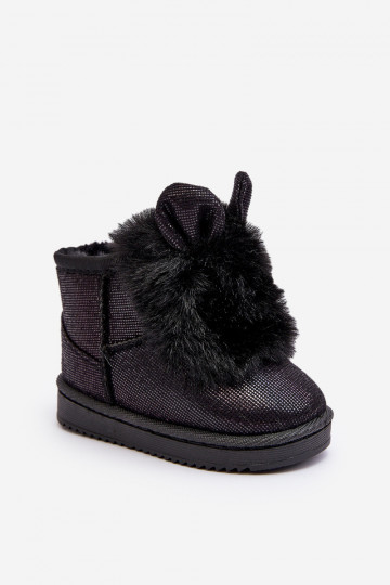 Botas infantis de neve aquecidas com pêlo por dentro com orelhas na cor preta Betty