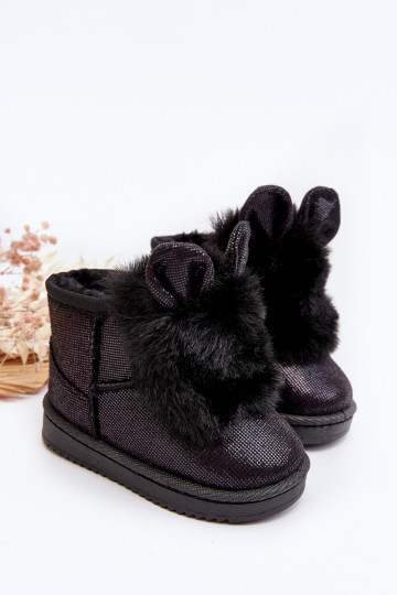 Botas infantis de neve aquecidas com pêlo por dentro com orelhas na cor preta Betty 2