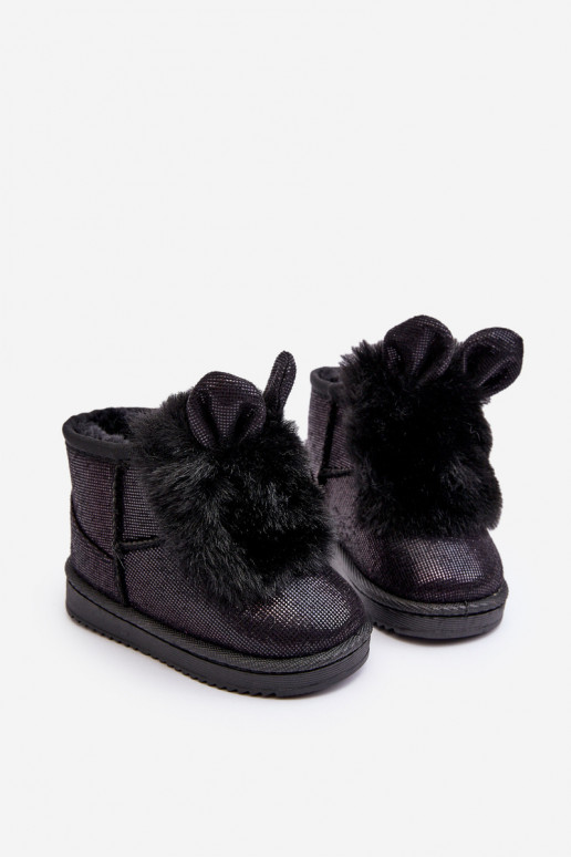 Botas infantis de neve aquecidas com pêlo por dentro com orelhas na cor preta Betty