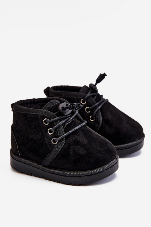 Botas infantis de neve com cadarço e pele em Hunter preto Botas infantis de neve com cadarço e pele em Hunter preto