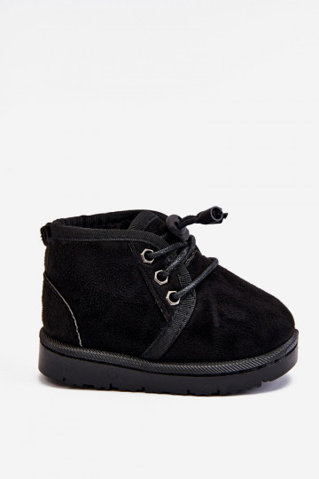 Botas infantis de neve com cadarço e pele em Hunter preto 2