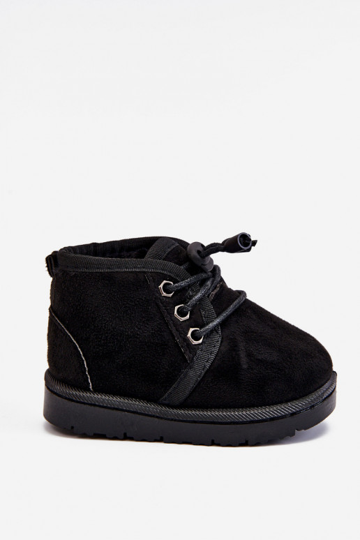 Botas infantis de neve com cadarço e pele em Hunter preto Botas infantis de neve com cadarço e pele em Hunter preto