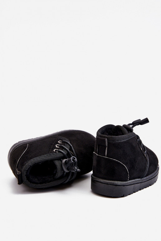 Botas infantis de neve com cadarço e pele em Hunter preto