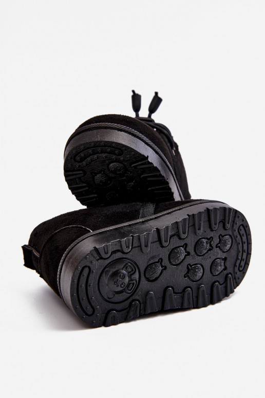 Botas infantis de neve com cadarço e pele em Hunter preto Botas infantis de neve com cadarço e pele em Hunter preto