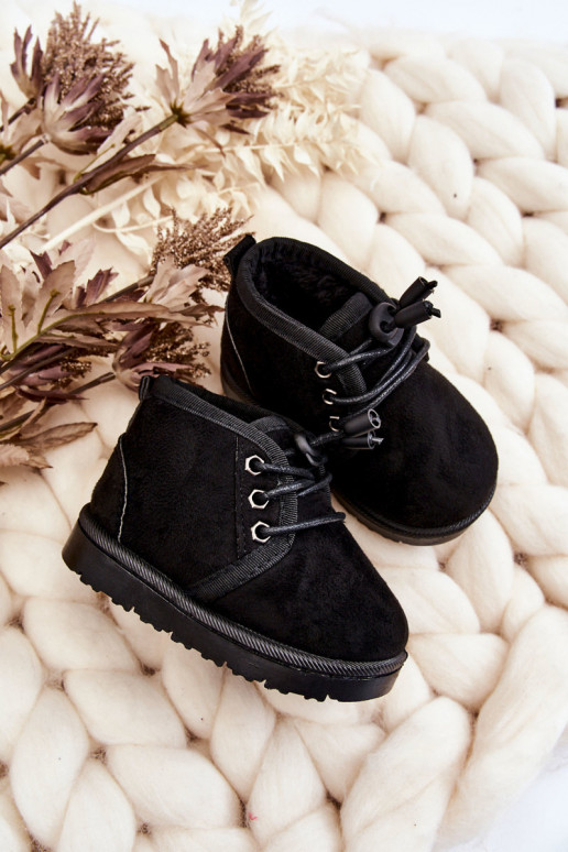 Botas infantis de neve com cadarço e pele em Hunter preto Botas infantis de neve com cadarço e pele em Hunter preto