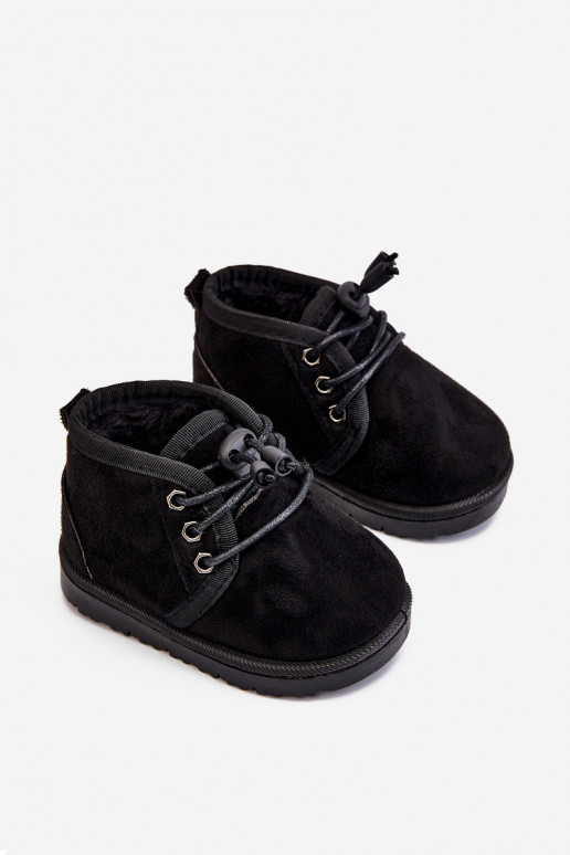 Botas infantis de neve com cadarço e pele em Hunter preto Botas infantis de neve com cadarço e pele em Hunter preto