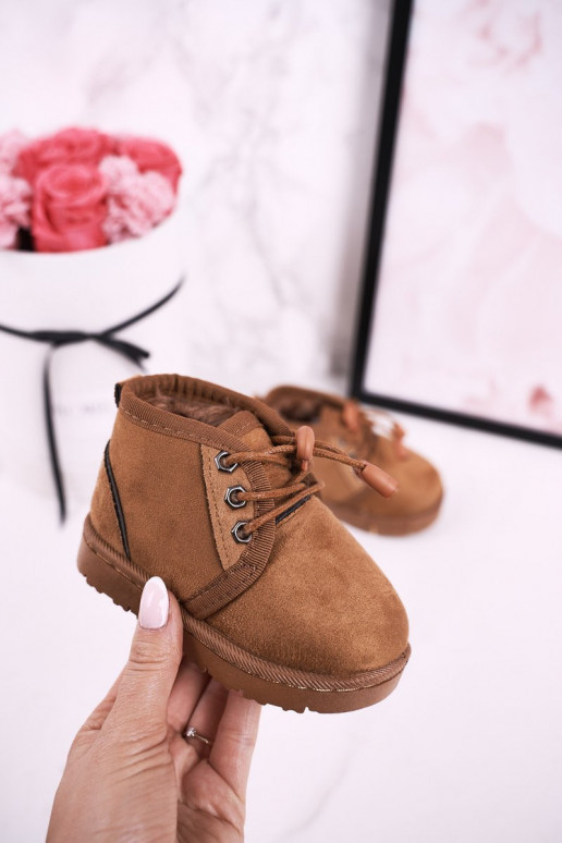 Botas infantis de neve com cadarço e pele em marrom Hunter