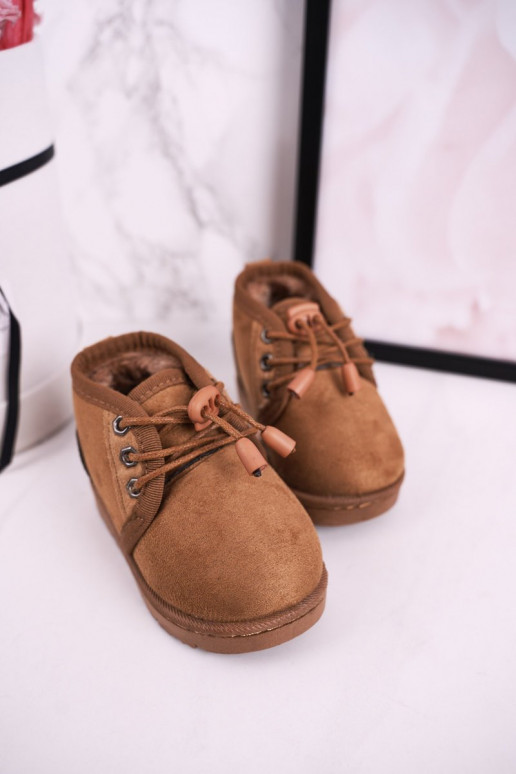 Botas infantis de neve com cadarço e pele em marrom Hunter