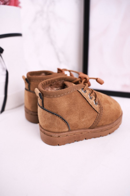 Botas infantis de neve com cadarço e pele em marrom Hunter