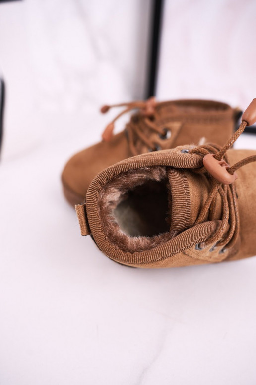 Botas infantis de neve com cadarço e pele em marrom Hunter