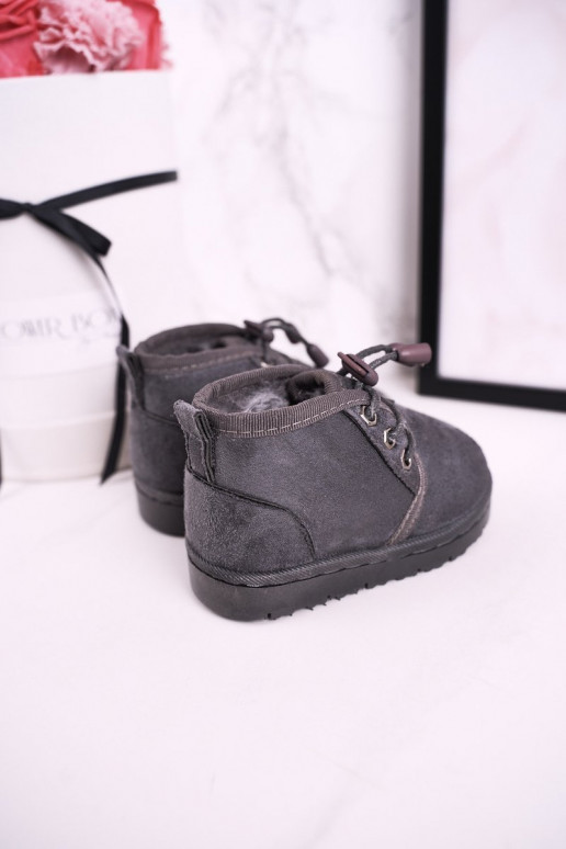 Botas infantis de neve com cadarço e pele na cor cinza Hunter
