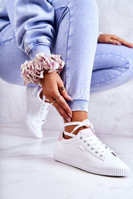 Tênis de couro natural BIG STAR HH274073 cor branco-rosa Tênis de couro natural BIG STAR HH274073 cor branco-rosa