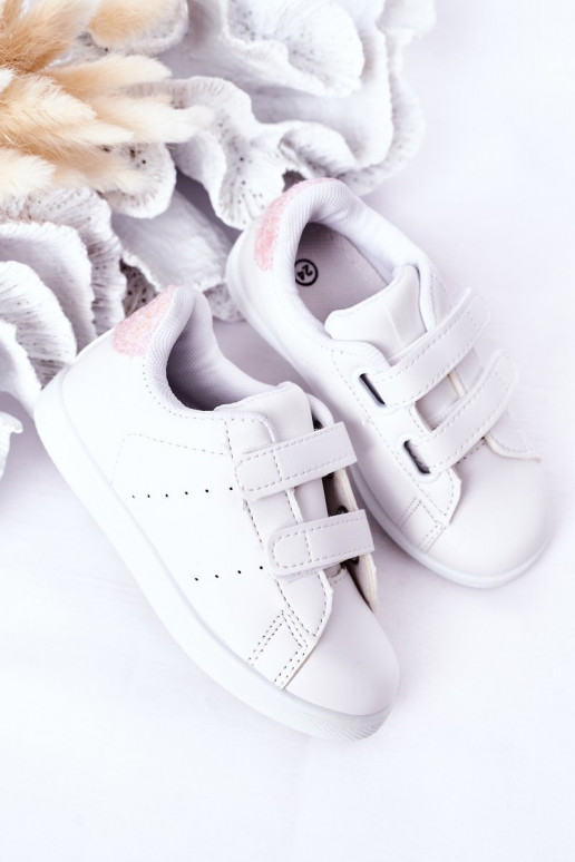 Tênis infantil com fechos adesivos cor branco-rosa Cute Girl Tênis infantil com fechos adesivos cor branco-rosa Cute Girl