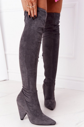Botas de camurça de salto alto Lu Boo na cor cinza 2