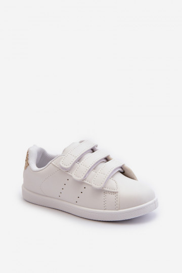 Tênis infantil com fechos adesivos cor branco-ouro Cute Girl