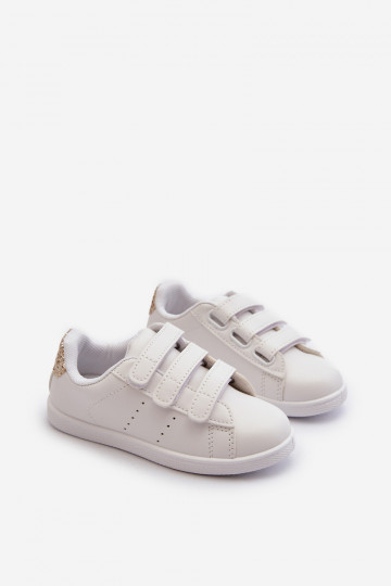 Tênis infantil com fechos adesivos cor branco-ouro Cute Girl 2